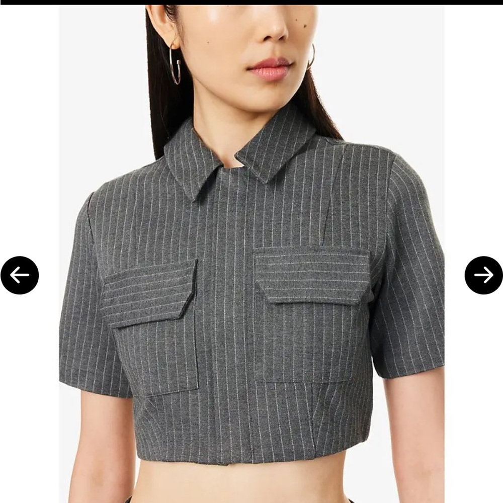Good American Soft Stretch Ponte Pinstripe Stretch-Woven Crop Top